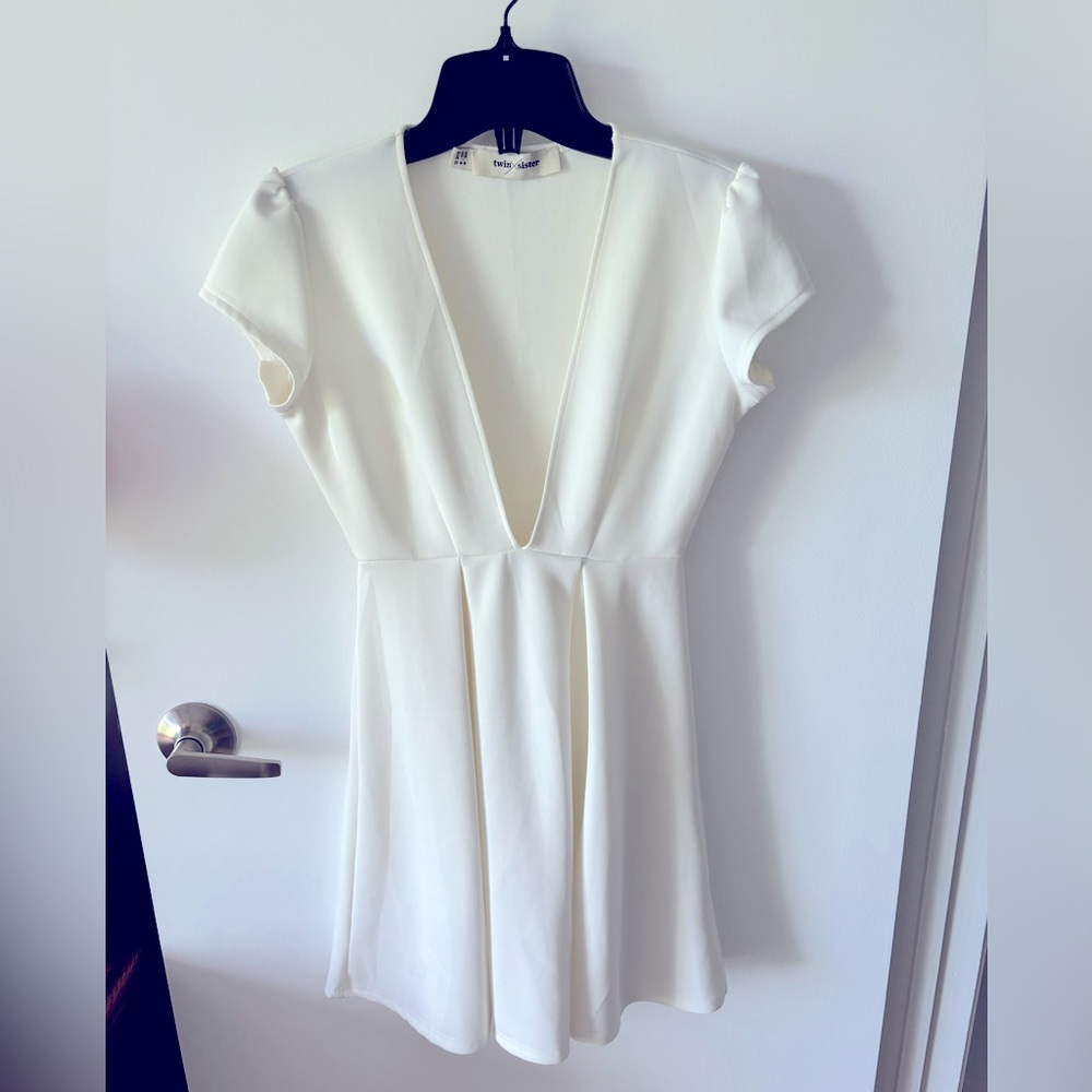 Sexy low cut white summer dress